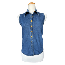 Load image into Gallery viewer, Sleeveless Collared Dark Denim Shirt | Small
