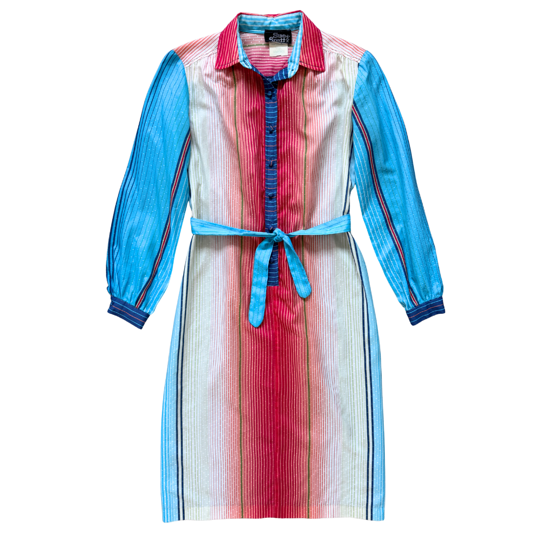 Vintage 1970s Sue Brett Multicolored Striped Sheath Dress | Medium