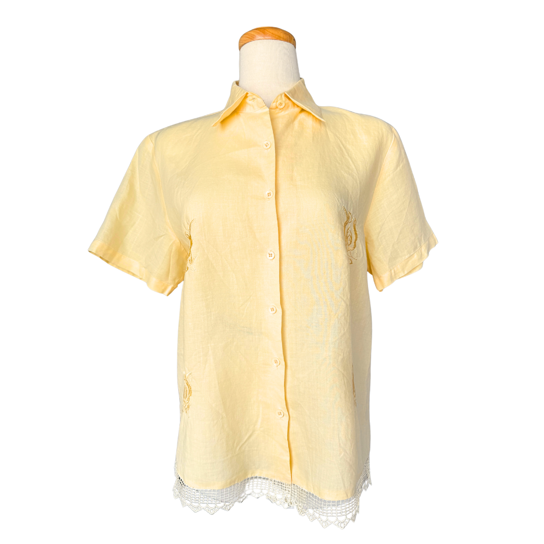 Le Gala Butter Yellow Embroidered Blouse | Medium-Large