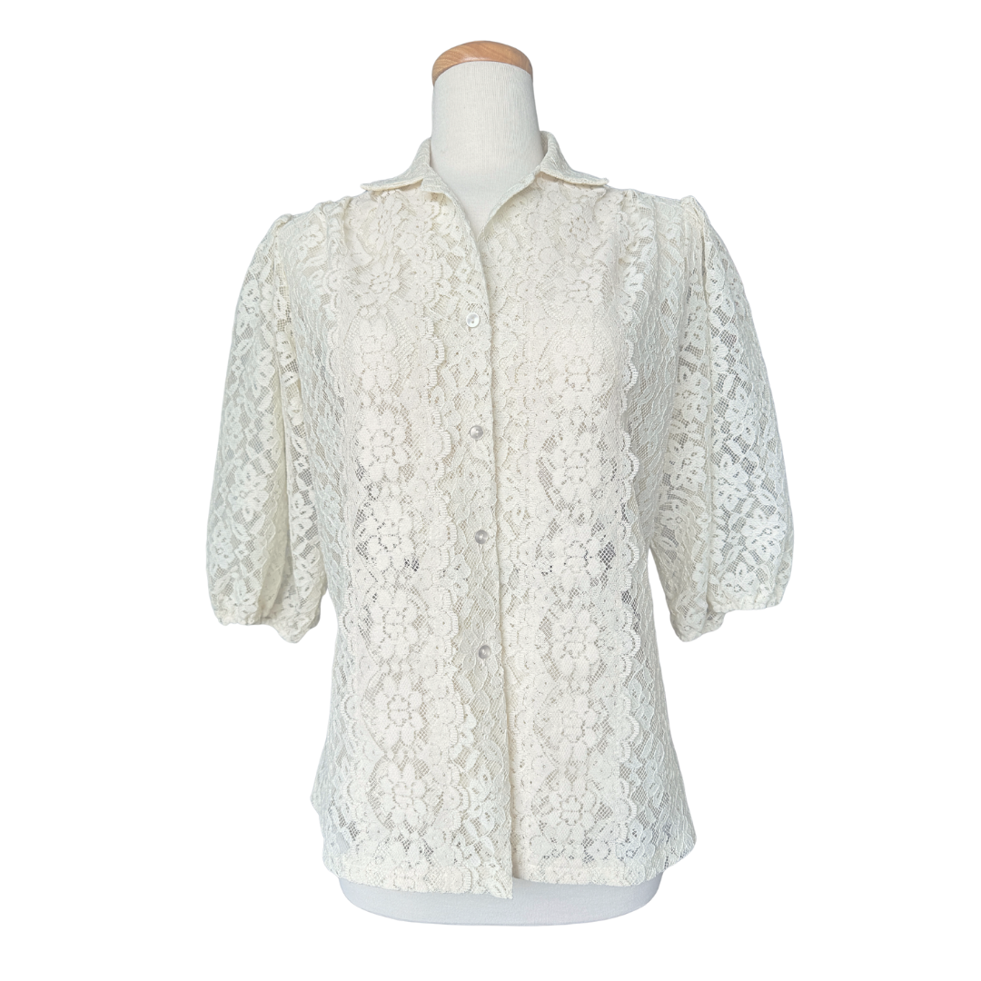 Carefree Fashions Lace Button Down Blouse | Medium-Large