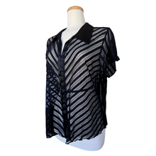 Load image into Gallery viewer, MXM Sheer Black Striped Collared Blouse | Extra-Large
