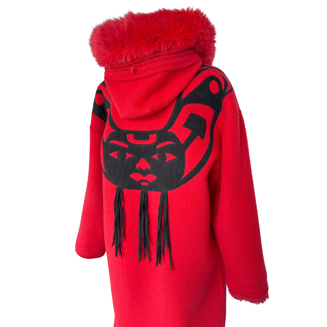 Linda Lundstrom LaParka Red Wool with Black Nisga Motif | Large