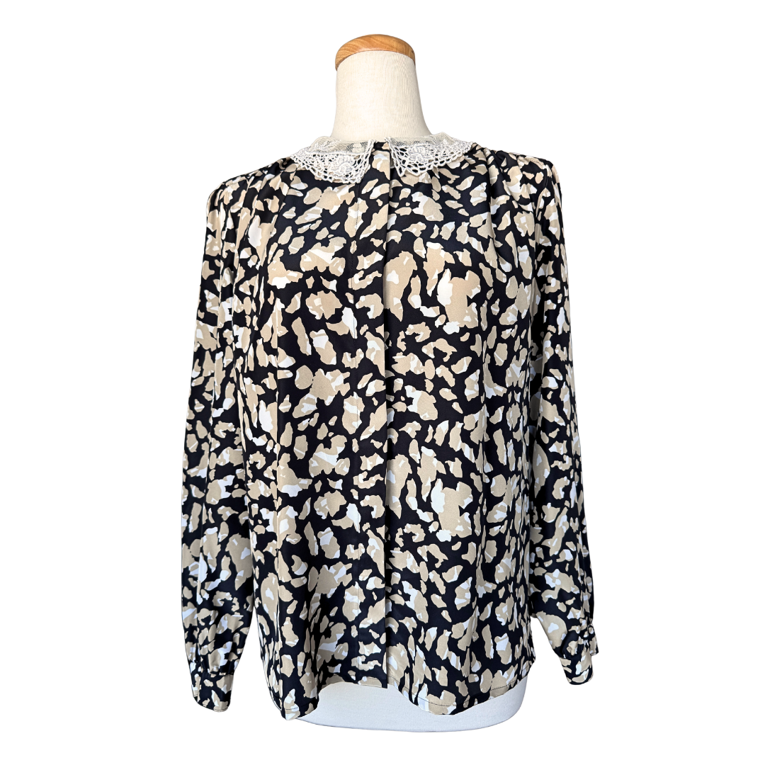 Jessica Abstract Leopard Print Blouse w/ Lace Collar | Large / Extra-Large