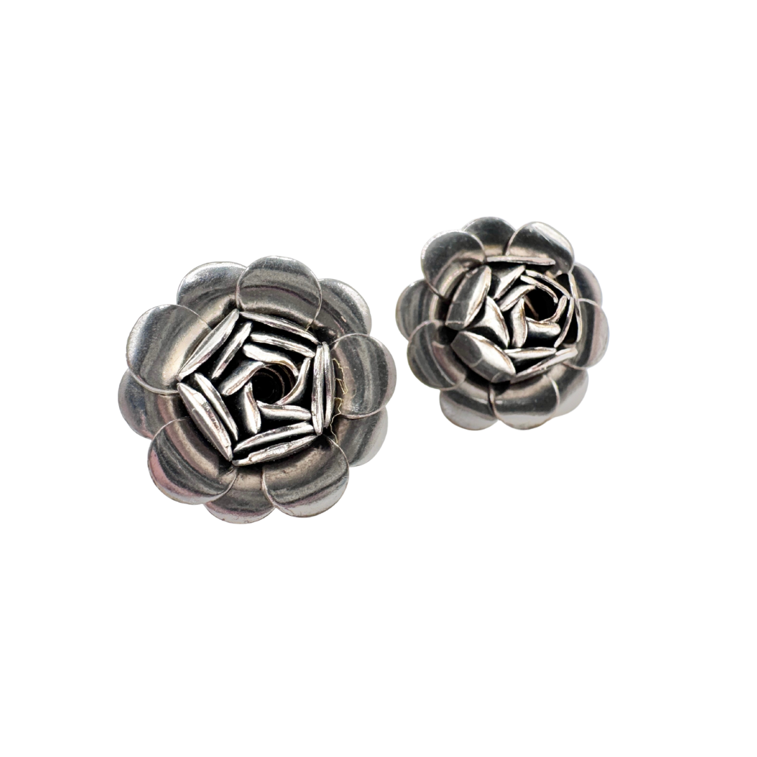 Vintage Sterling Silver Rosebud Stud Earrings