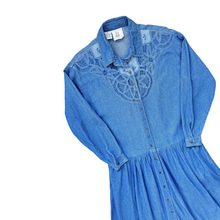 Load image into Gallery viewer, Jessie Jeanswear Denim Maxi Dress with Lace Applique | Medium-Large
