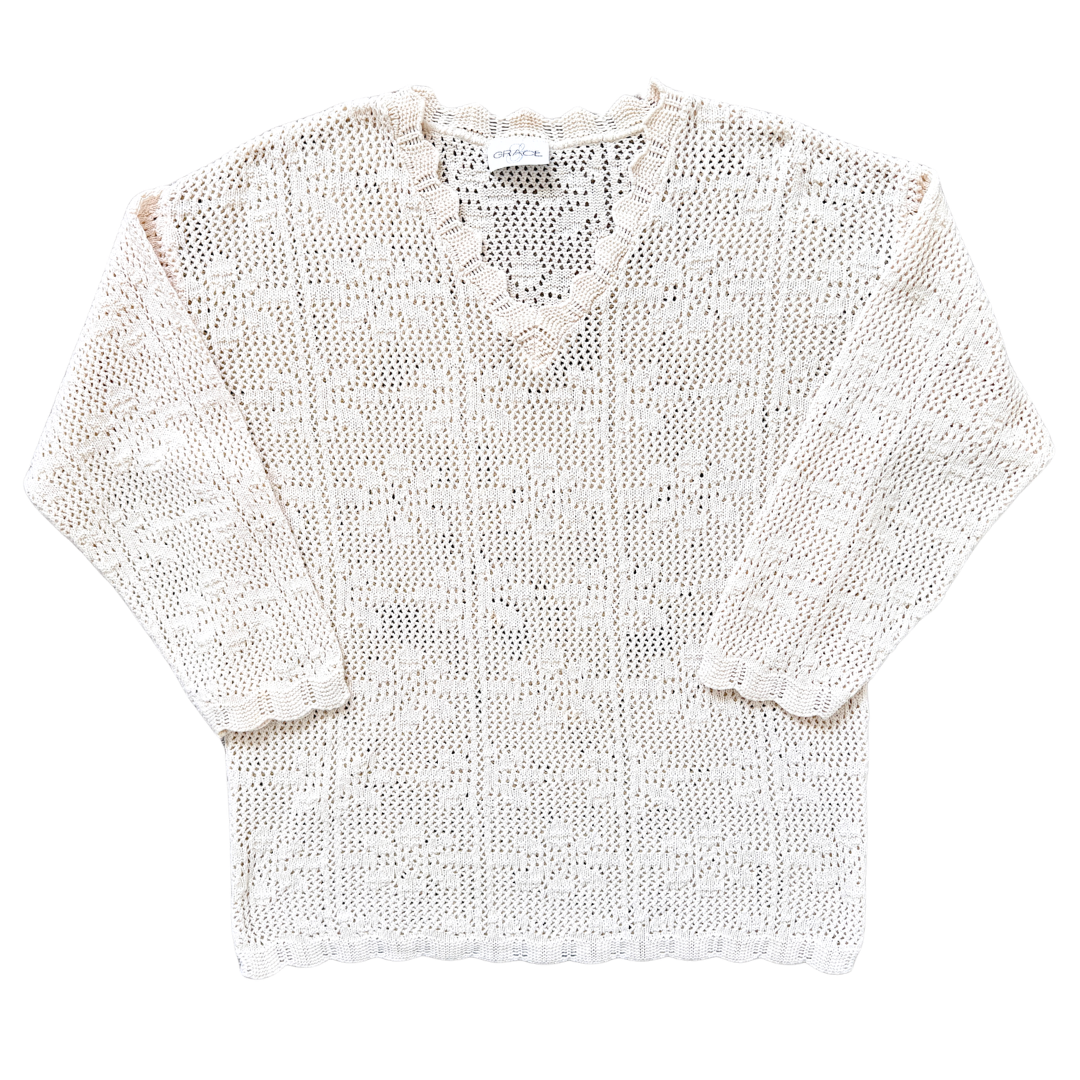 Vintage 80s-90s Grace Floral Lace Knit Sweater | Medium - Large