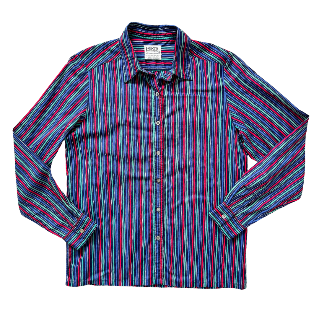 Vintage 80s-90s Port International Red / Green / Blue Striped Cotton Shirt | Small