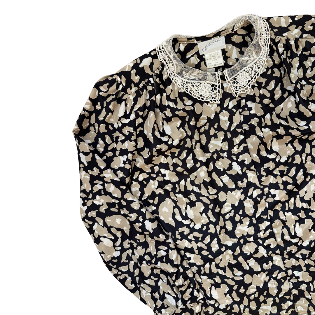 Jessica Abstract Leopard Print Blouse w/ Lace Collar | Large / Extra-Large