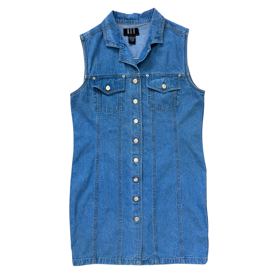 Vintage 1990s Rue Twenty One Sleeveless Denim Dress | Small-Medium