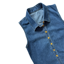 Load image into Gallery viewer, Sleeveless Collared Dark Denim Shirt | Small
