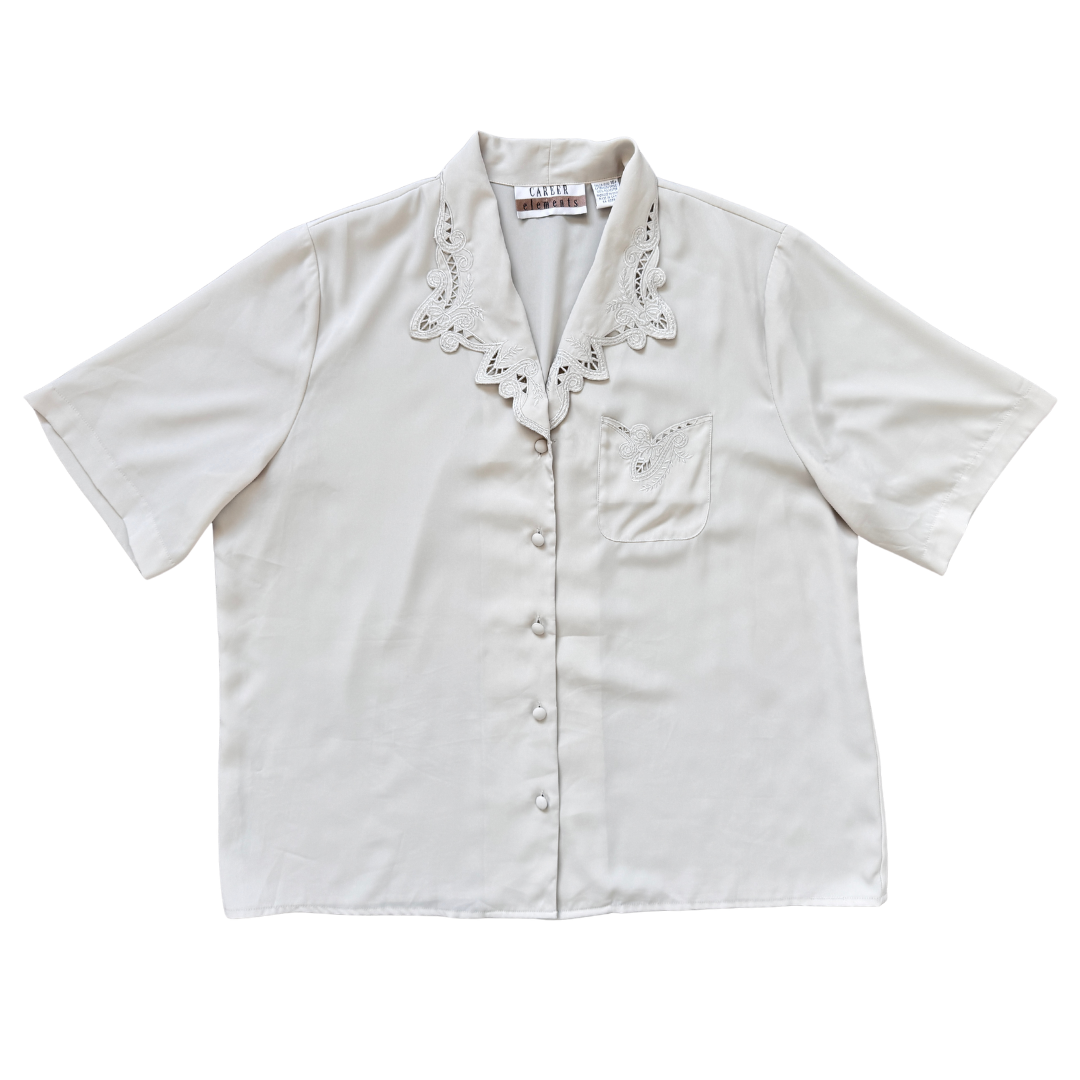 Vintage 80s-90s Career Elements Embroidered Collar Blouse | Extra-Large
