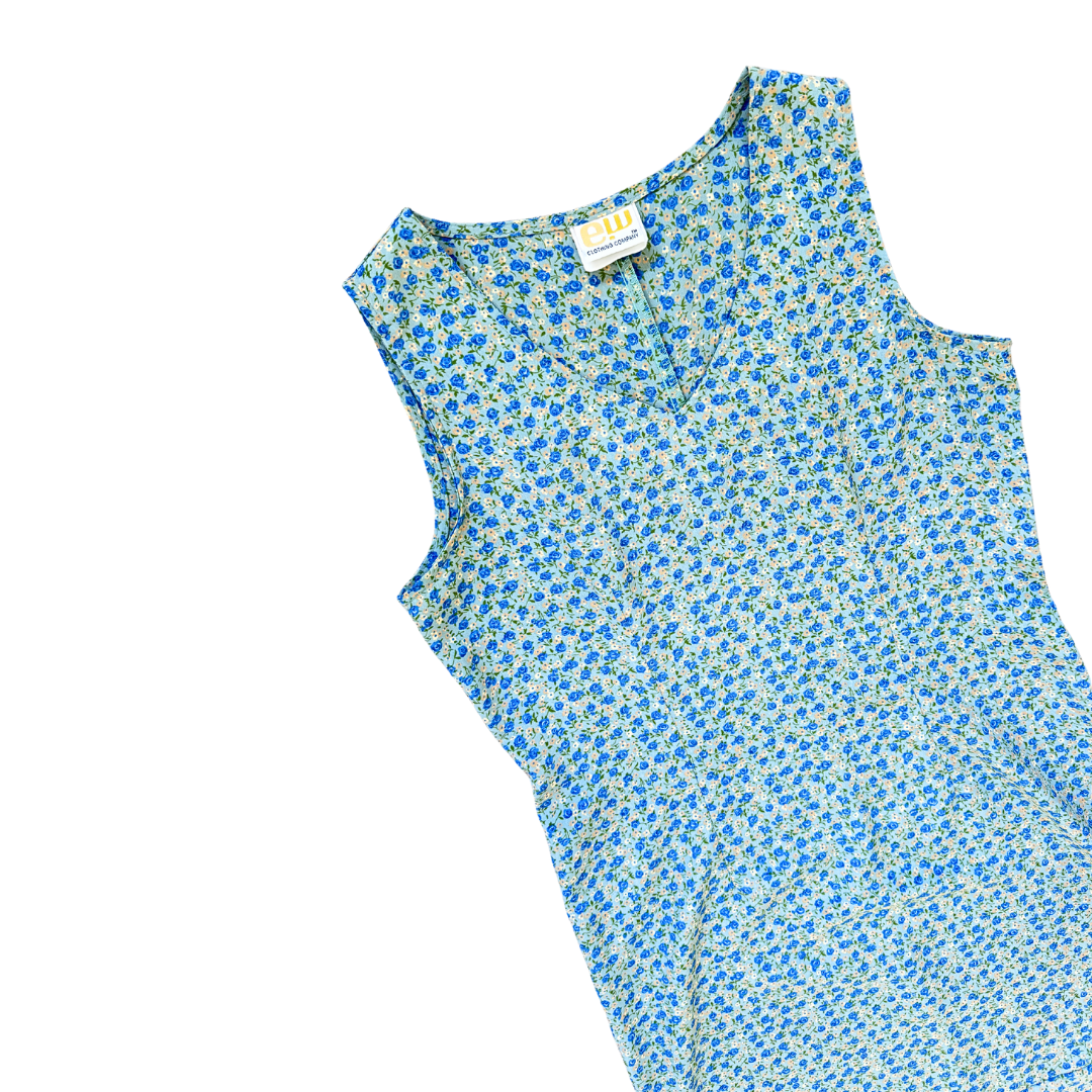E.W. Clothing Green and Blue Floral Shift Dress | Medium