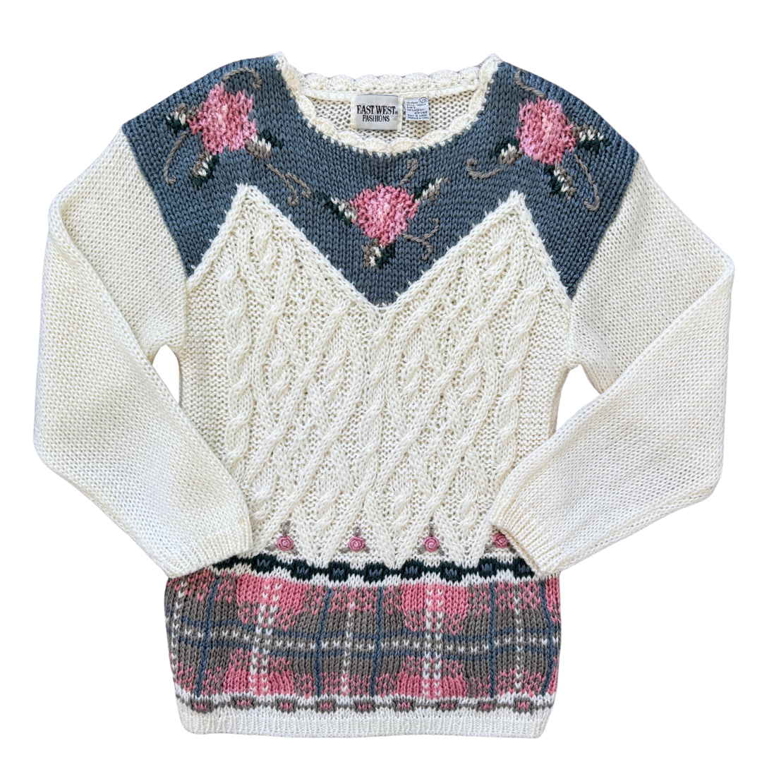 Vintage 80s-90s East West Cottage Rose Sweater | Medium