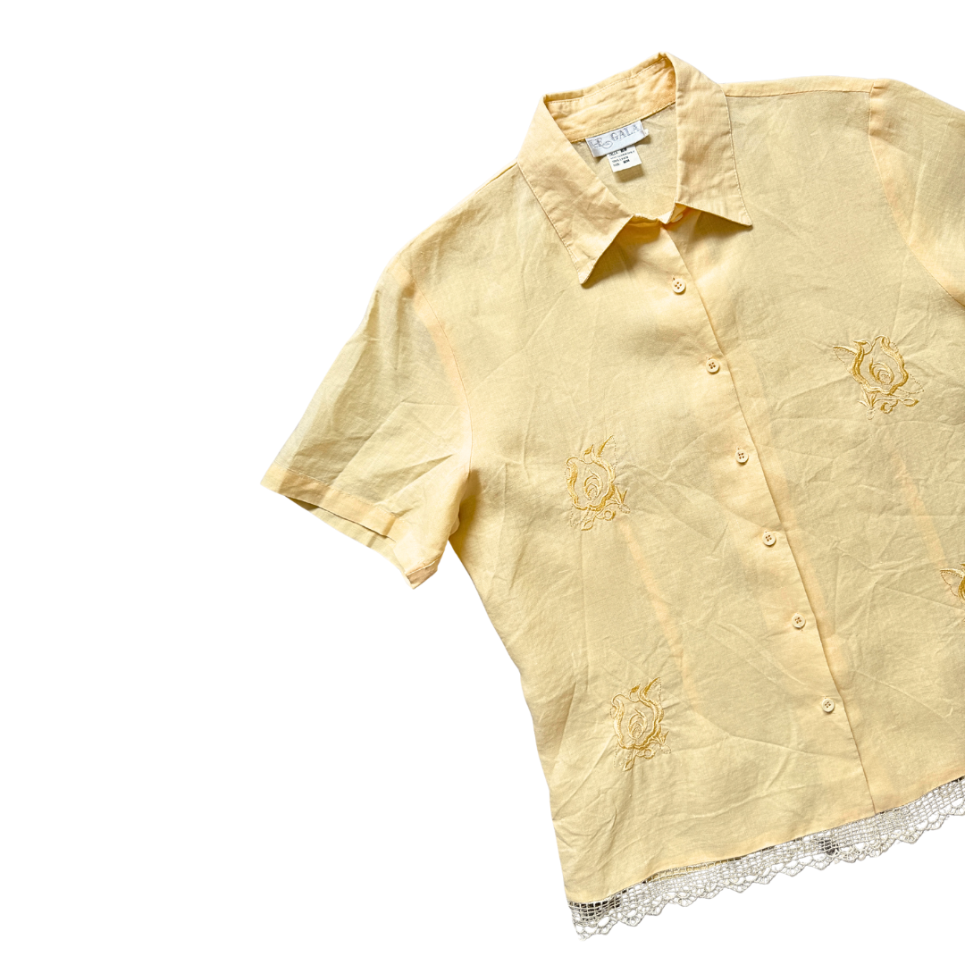 Le Gala Butter Yellow Embroidered Blouse | Medium-Large
