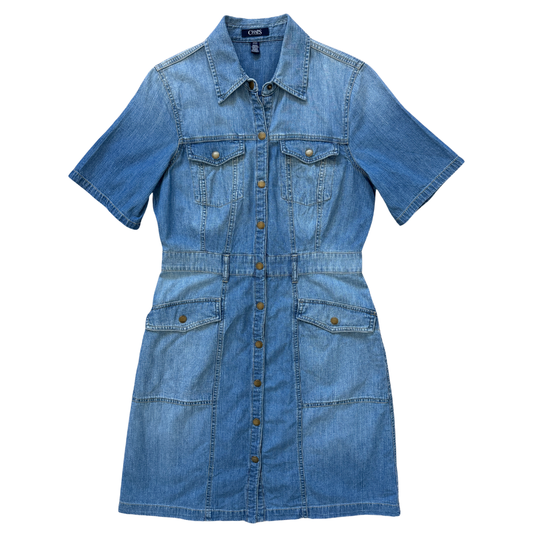 Vintage 90s Chaps Short Sleeve Denim Mini Dress | Small - Medium