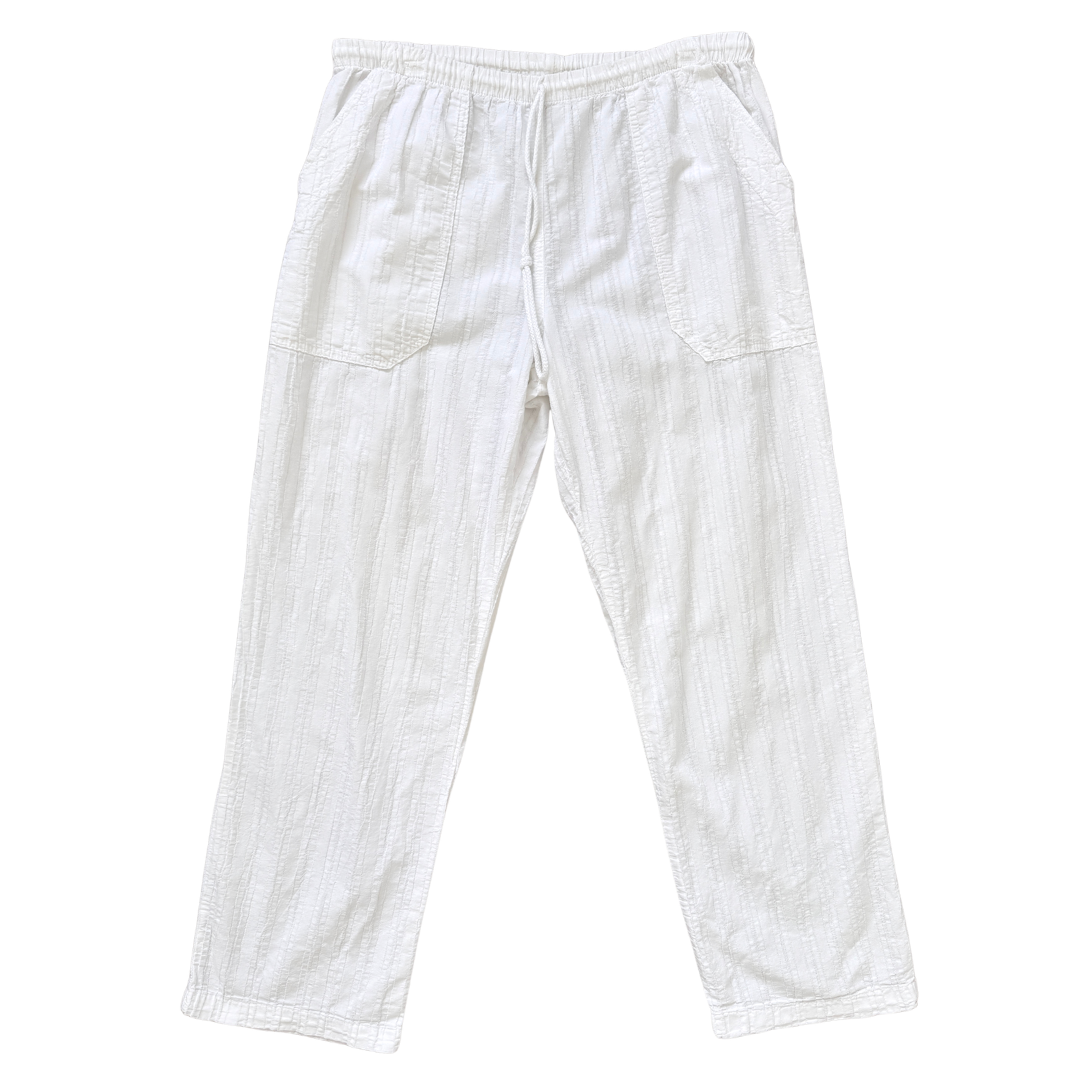 Vintage 90s White Textured Cotton Pants | Medium