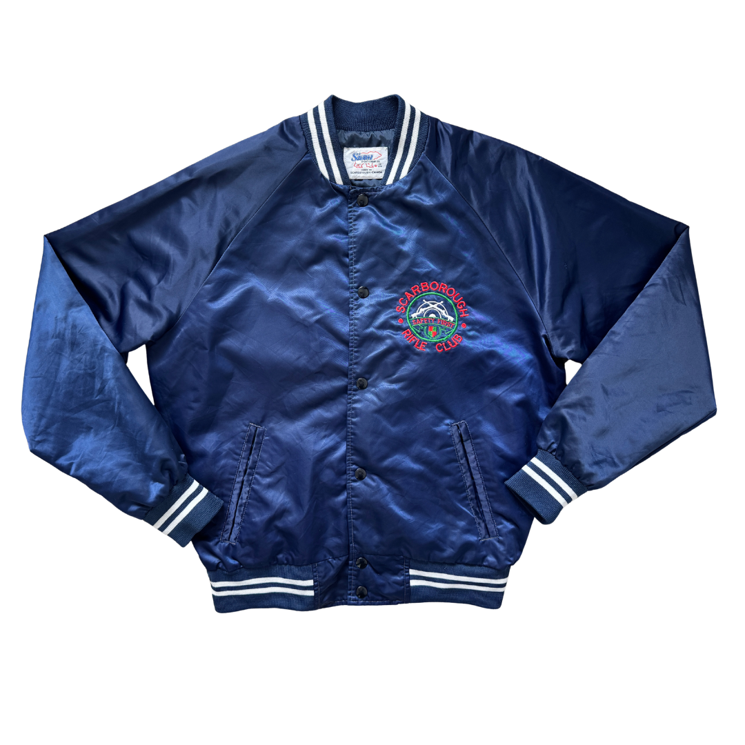 Vintage 80s Scarborough Rifle Club Navy Bomber Jacket | Men's Large