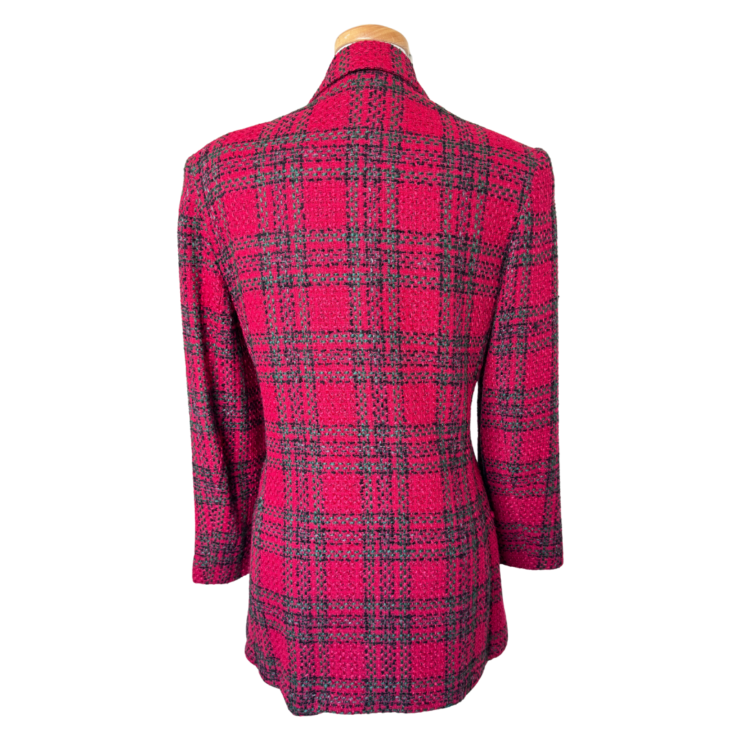 Diane Von Furstenberg Red Plaid Tweed Wool Blazer | Medium