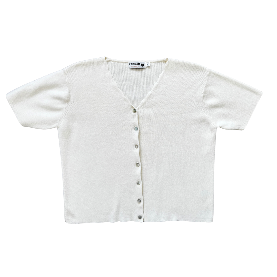 Vintage 1990s Rino Rossi Exclusive Short Sleeve Knit Cotton Blouse / Cardigan Large Extra-Large