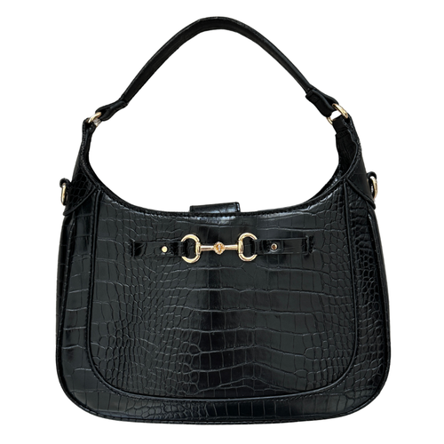 Vintage 80s-90s Anne Klein Black Croc Embossed Shoulder Purse