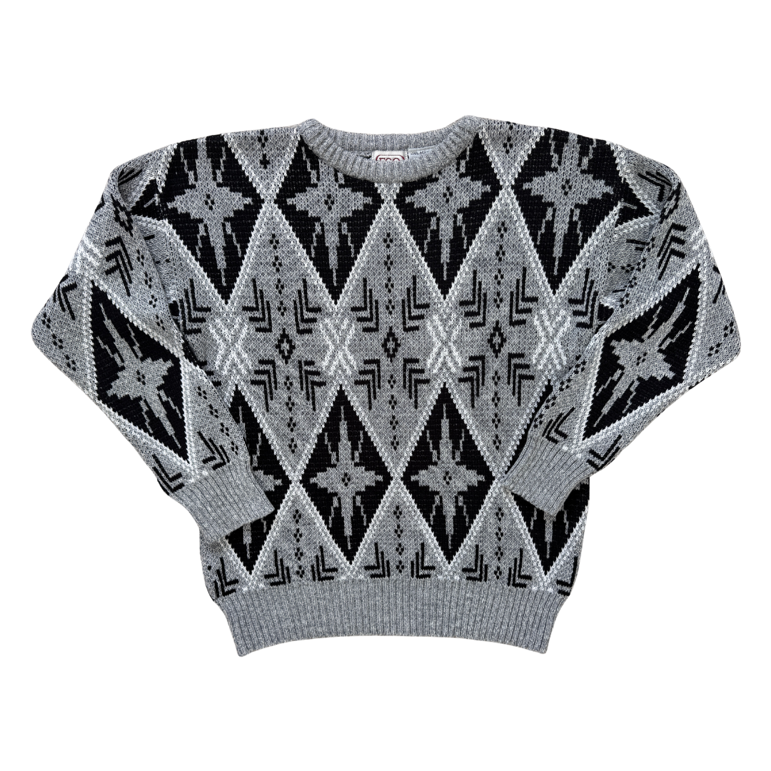 Vintage 1980s-1990s F.C.O. Black and Grey Abstract Crewneck Sweater | Small-Medium