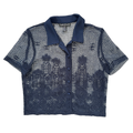 Vintage 1990s- 2000s Sophisticate Navy Lace Short Sleeve Collared Blouse