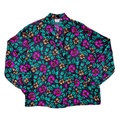Vintage 80s TanJay Black and Pink Satin Floral Blouse | Extra-Large
