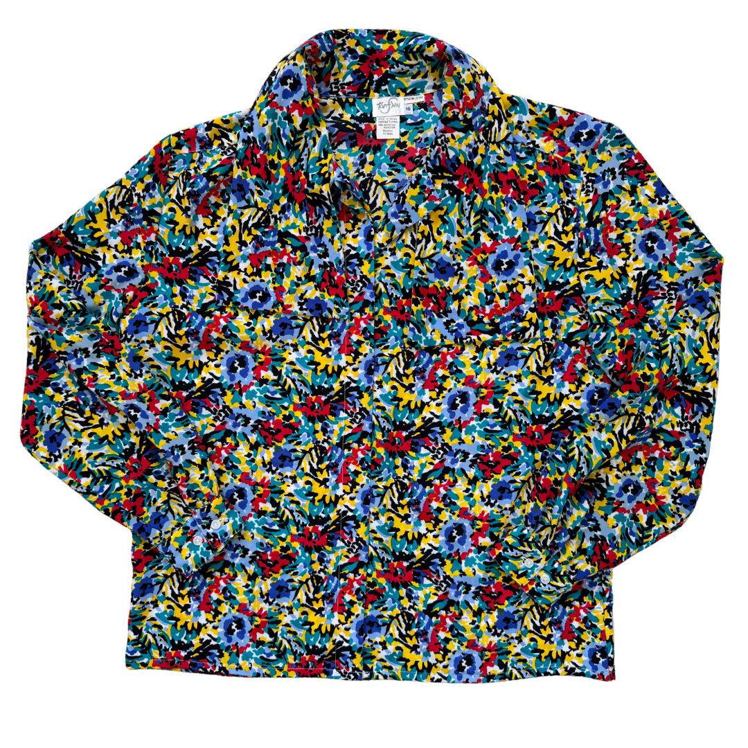 Vintage TanJay Black and Primary Colours Floral Blouse | Large