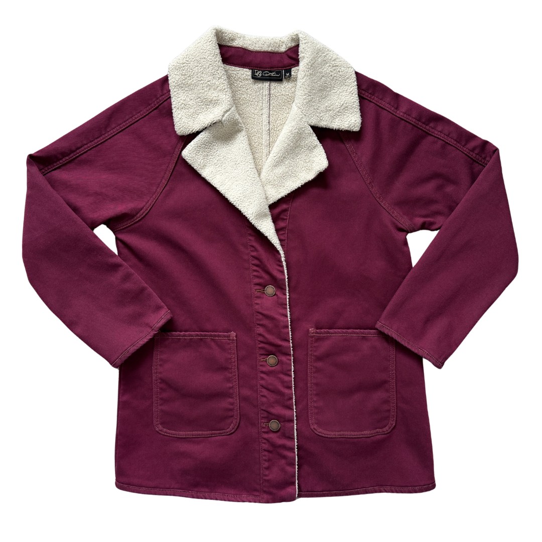 DG2 Diane Gilman Burgundy Denim Sherpa Jacket | Medium