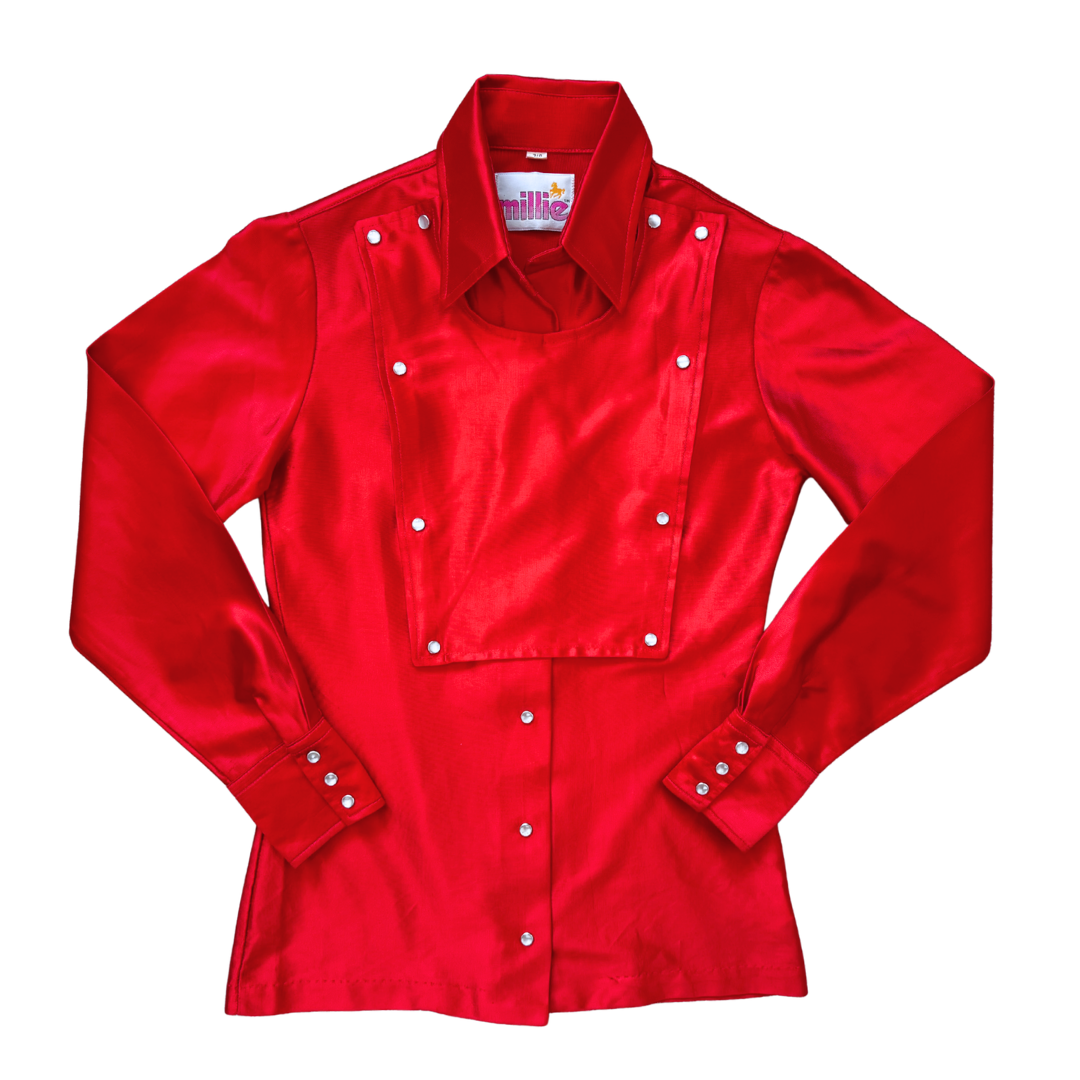 Vintage 70s Millie Red Satin Marching Band Blouse | Extra-Small / Small