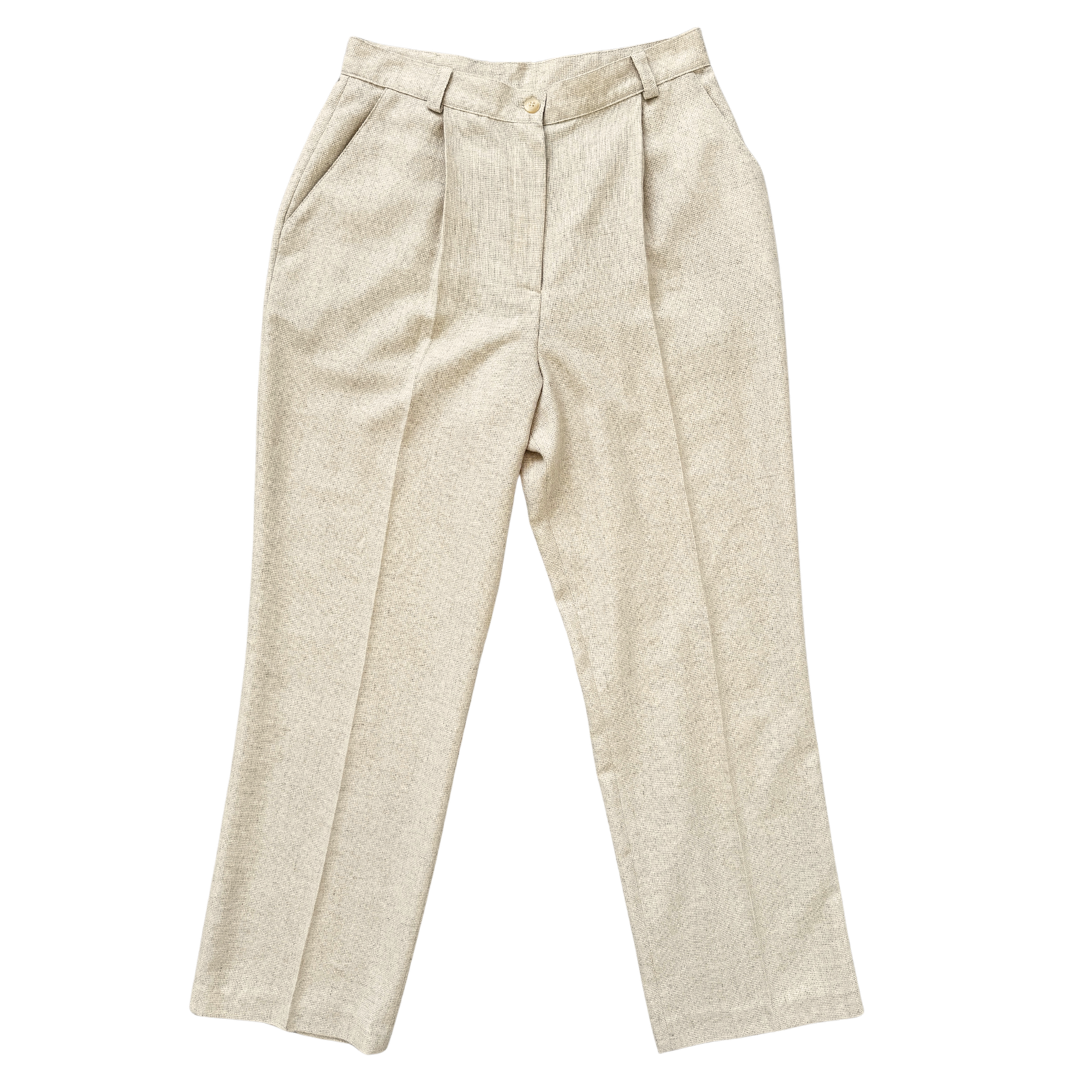 Vintage 90s Haggar Petite Beige Linen Blend Pleated Pants | 6