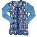 Vintage Hand Knit Blue and White Chevron Knit Long Cardigan | Extra-Small / Small