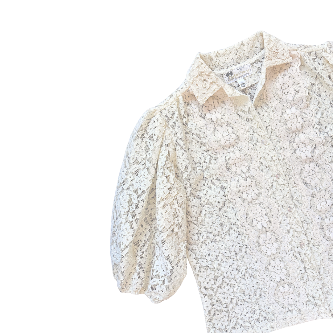 Carefree Fashions Lace Button Down Blouse | Medium-Large