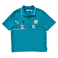 Vintage 80s-90s Tanjay Teal Golf Shirt with Floral Applique | Medium