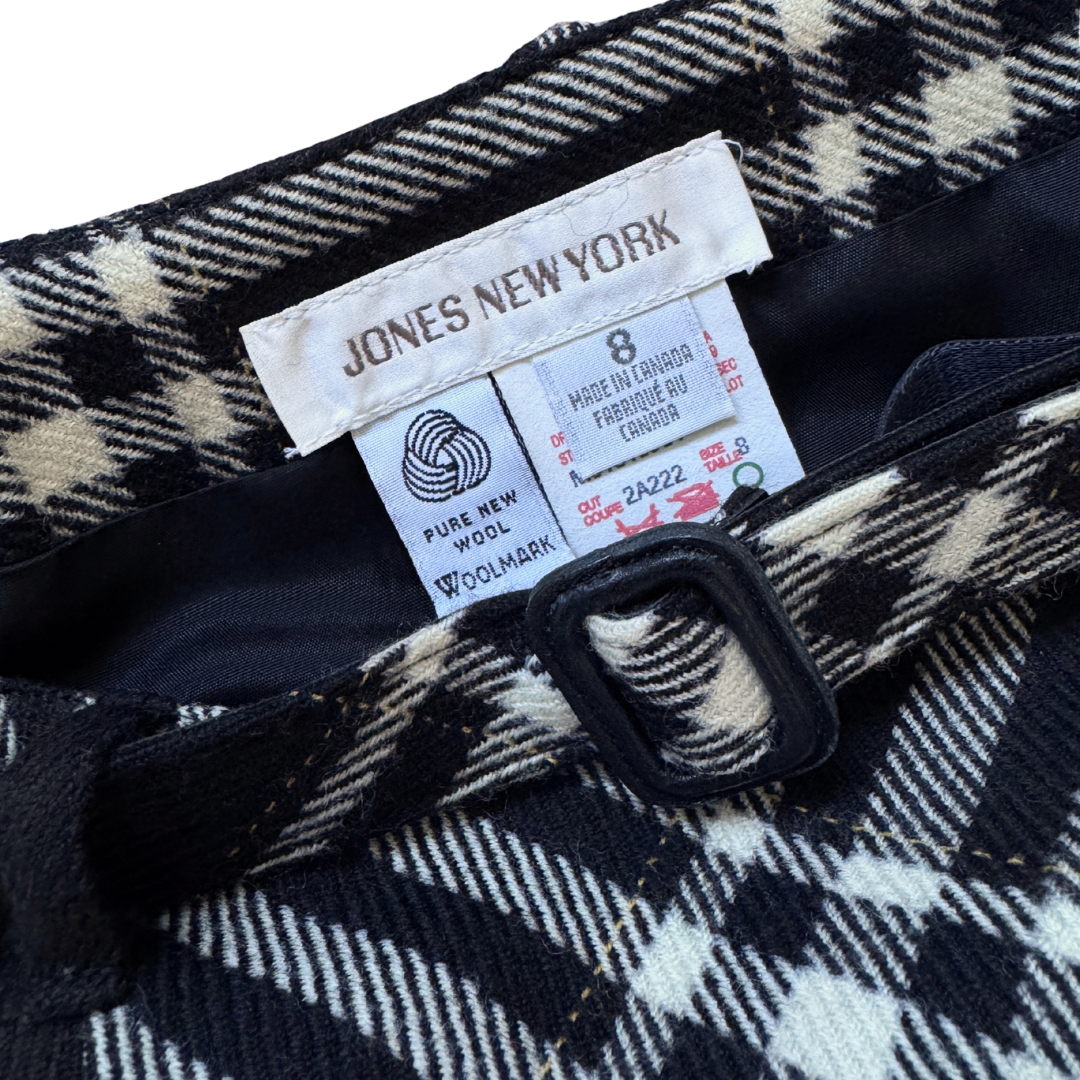 Jones New York Black and White Plaid Midi Skirt | Medium