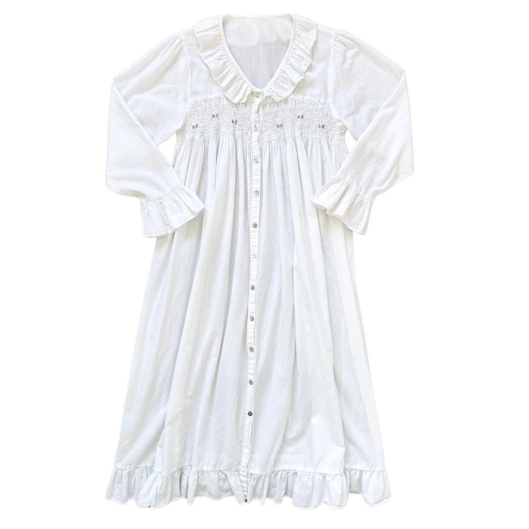 White Ruffle Maxi Dress with Rosettes | Medium - Large