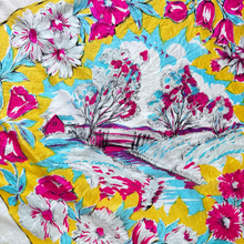 Load image into Gallery viewer, Pink/Blue/Yellow Floral Country Scene Square Scarf
