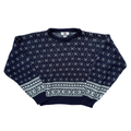 Vintage 1990s Hedgely Sport Navy and White Graphic Sweater - Medium / Large