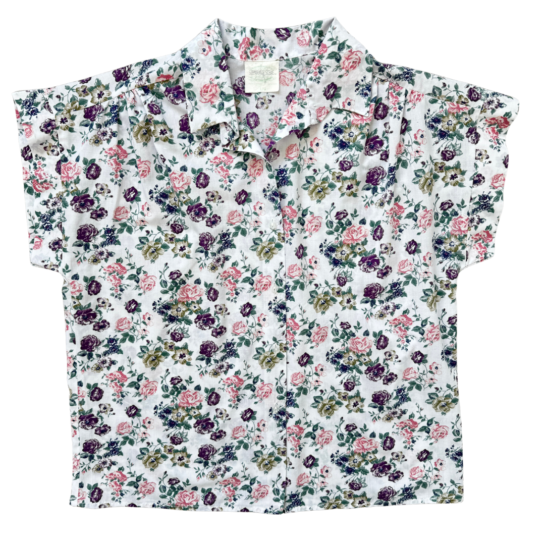 Vintage 90s Separate Scene Floral Short Sleeve Blouse | Large / Extra-Large