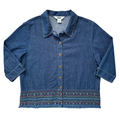 Vintage 90s Alia Petites Embroidered Fringe Denim Shirt | Large (14P)