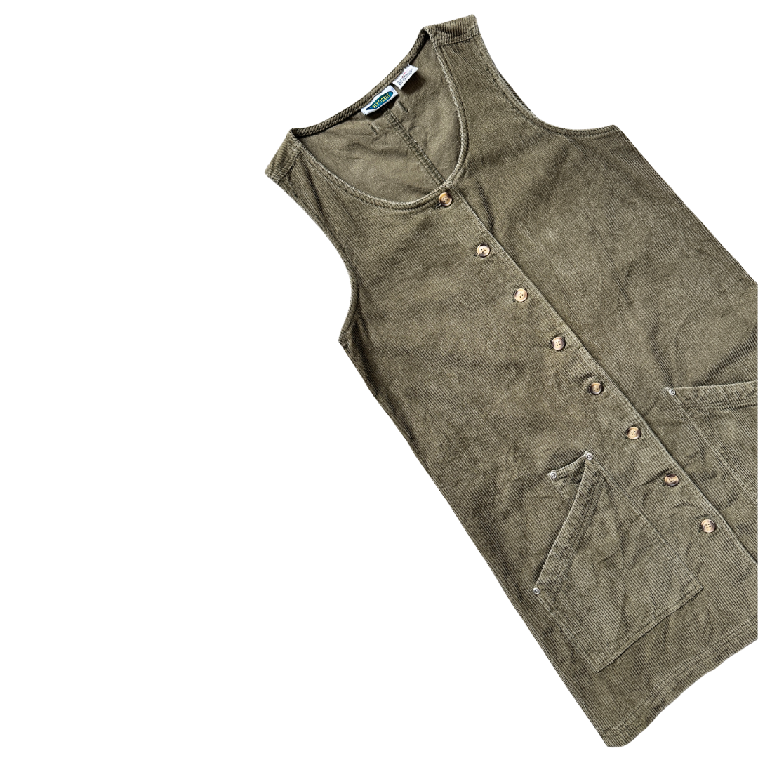 Next Issue Green Corduroy Pinafore Mini Dress | Extra-Small / Small