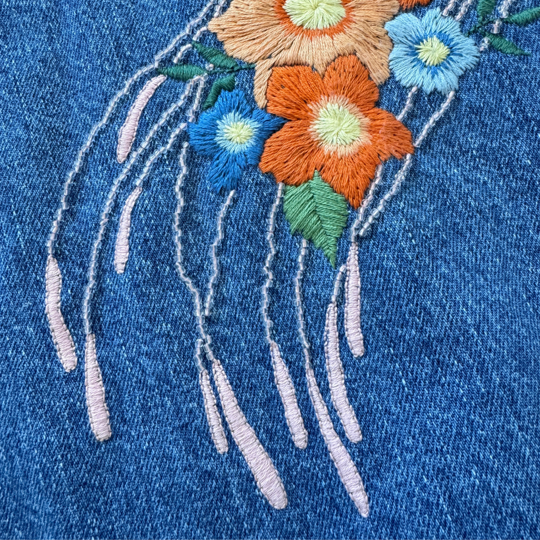 Up-cycled Hand Embroidered Jellyfish Denim Jacket | Medium