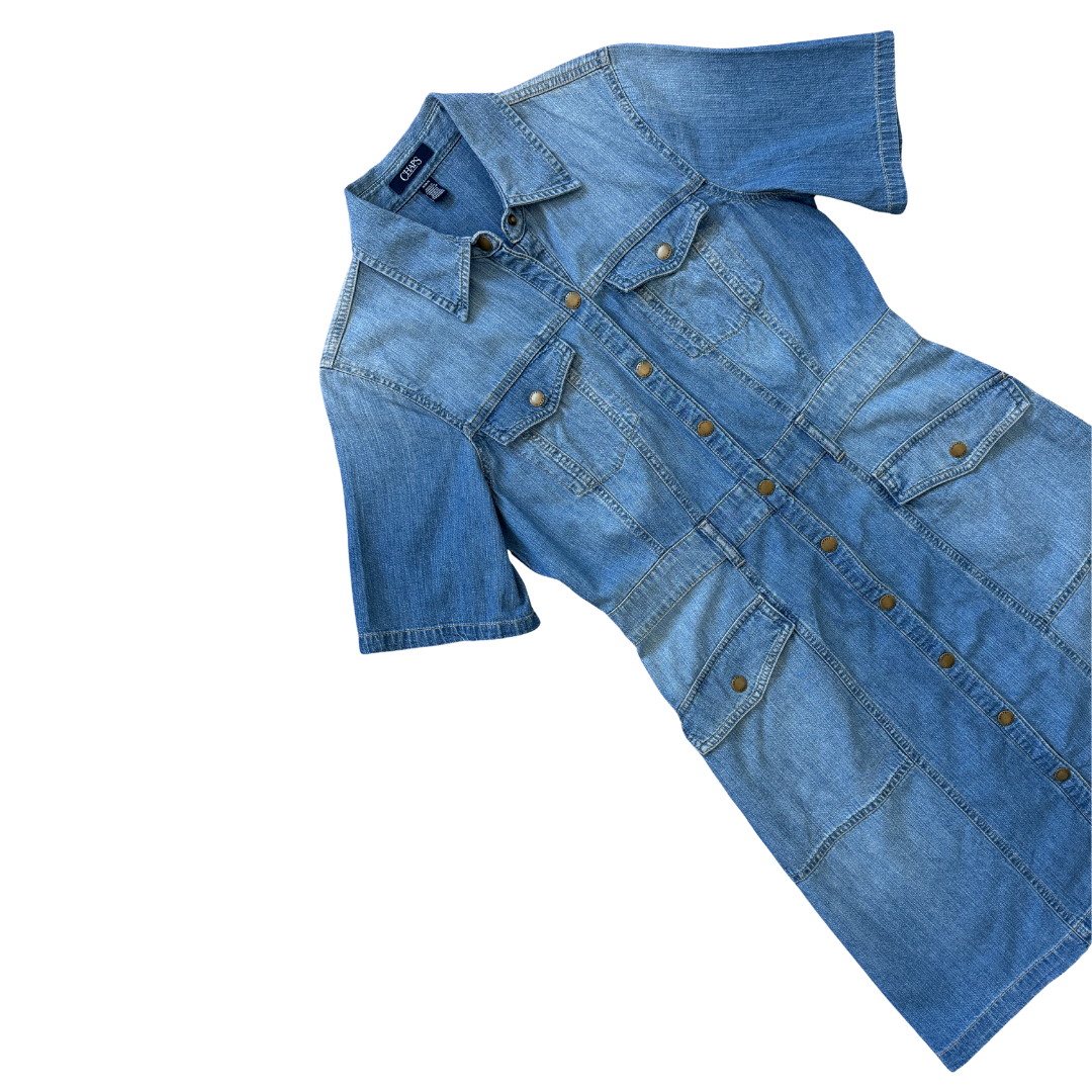 Chaps Short Sleeve Denim Mini Dress | Small - Medium