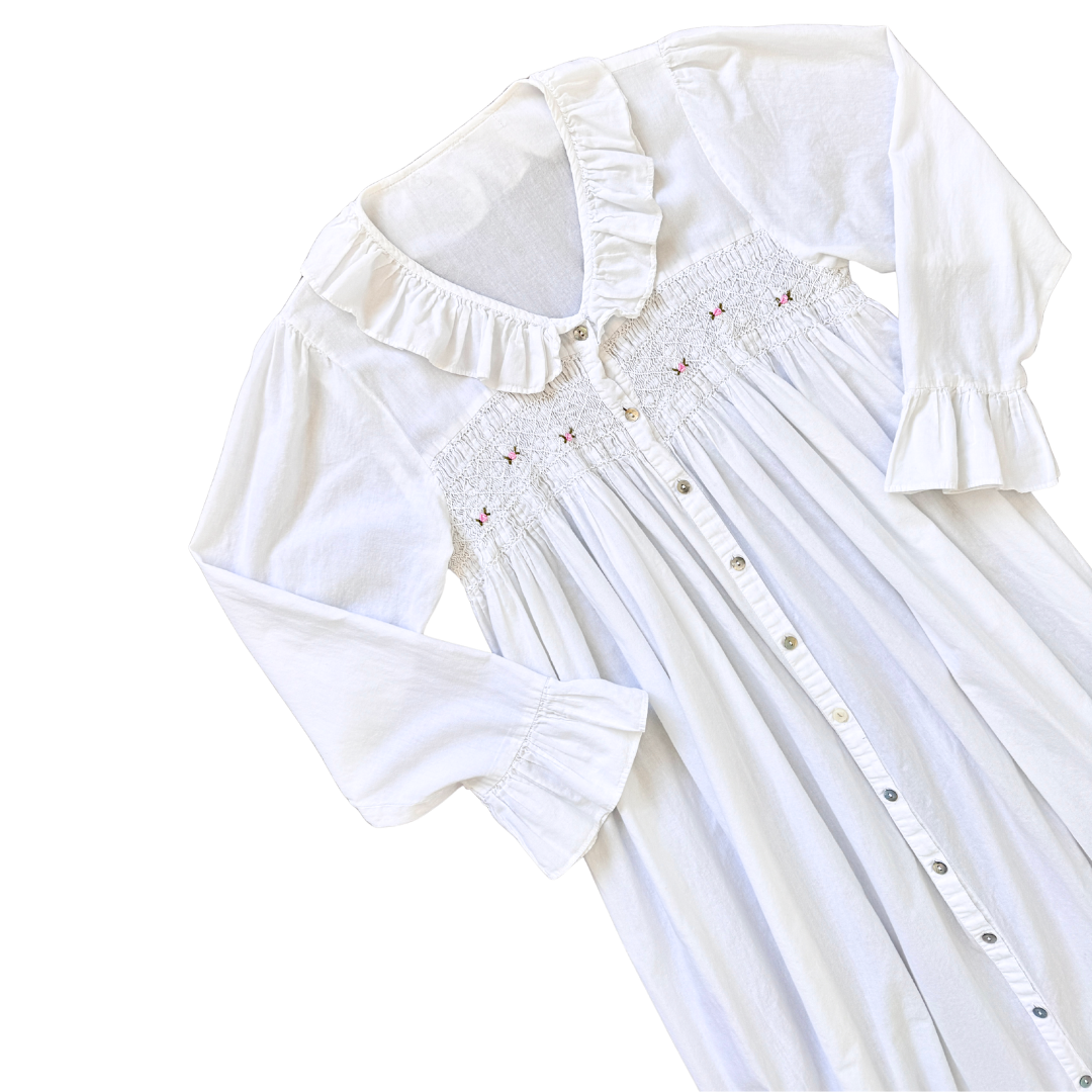 White Ruffle Maxi Dress with Rosettes | Medium - Large