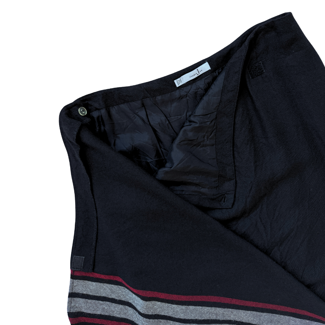 Studio Jax Black and Red Plaid Wool Skirt with Fringe | Medium