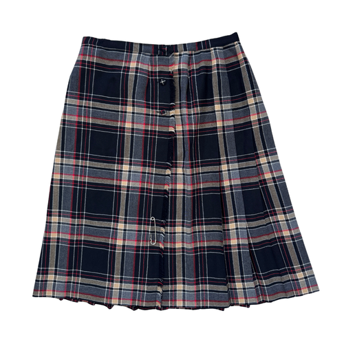 Vintage 1970s 100% Pure virgin Scottish wool Aljean of Canada Black, Red, Beige Grey and White Kilt Style Wrap Skirt