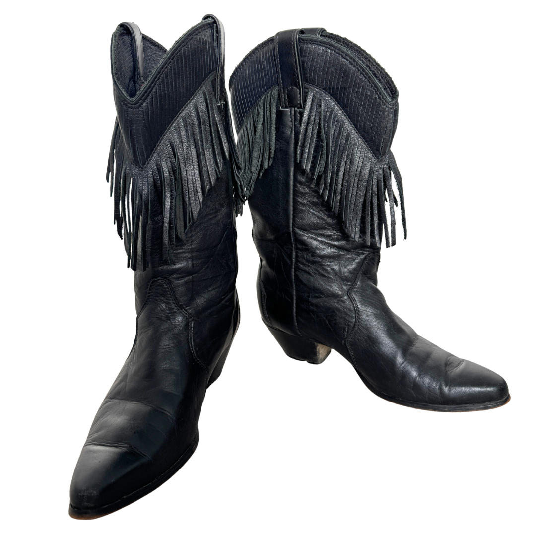 Laredo Black Leather Fringe Boots | 8