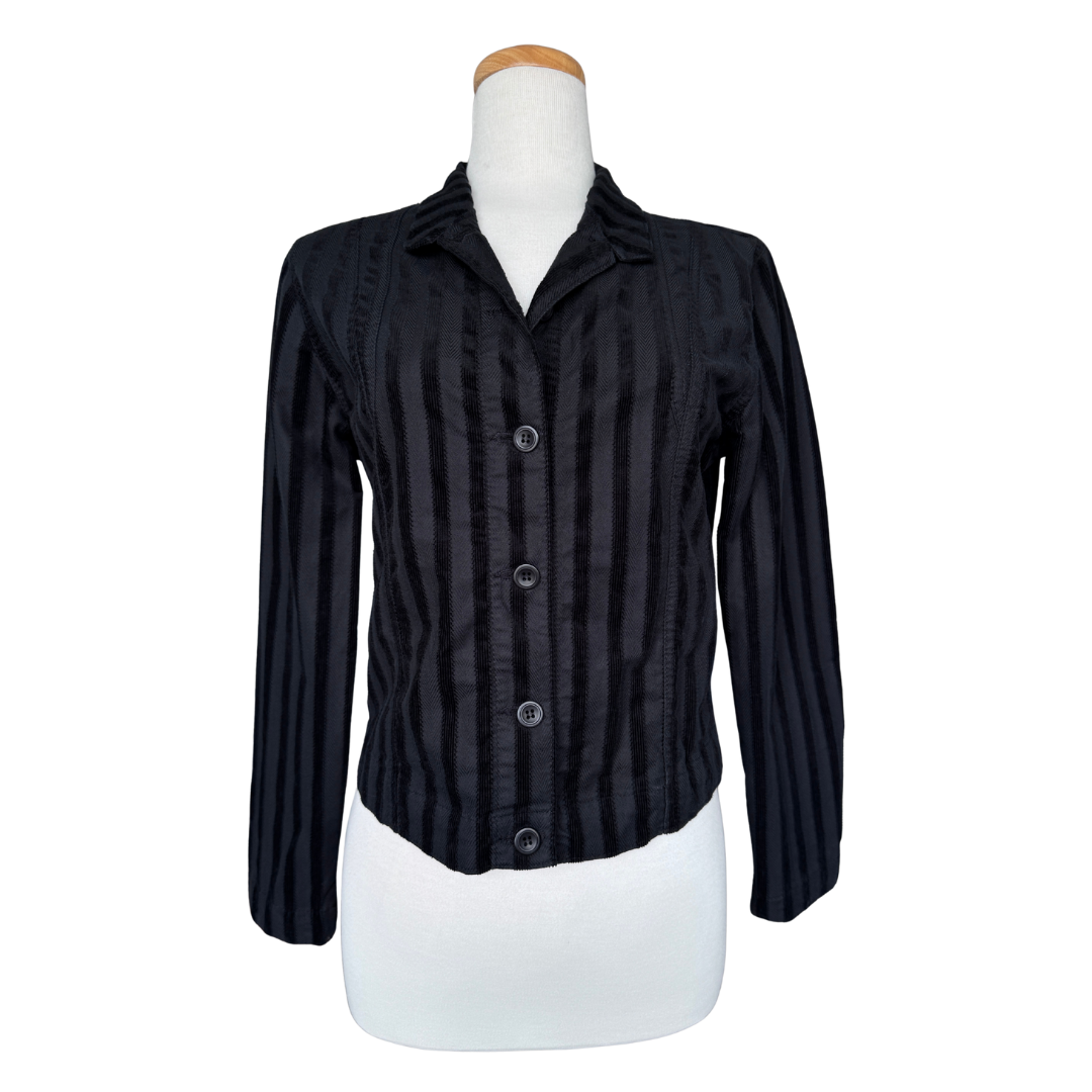 French Dressing Black Denim and Velvet Striped Jacket | Small-Medium
