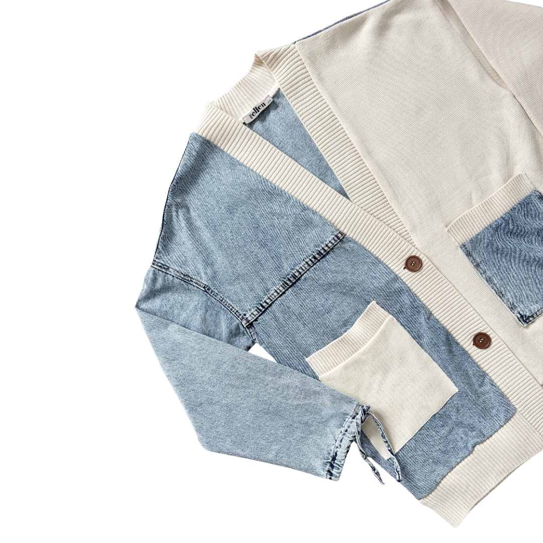 Blue Elle Denim and Knit Colour Block Cardigan | Large
