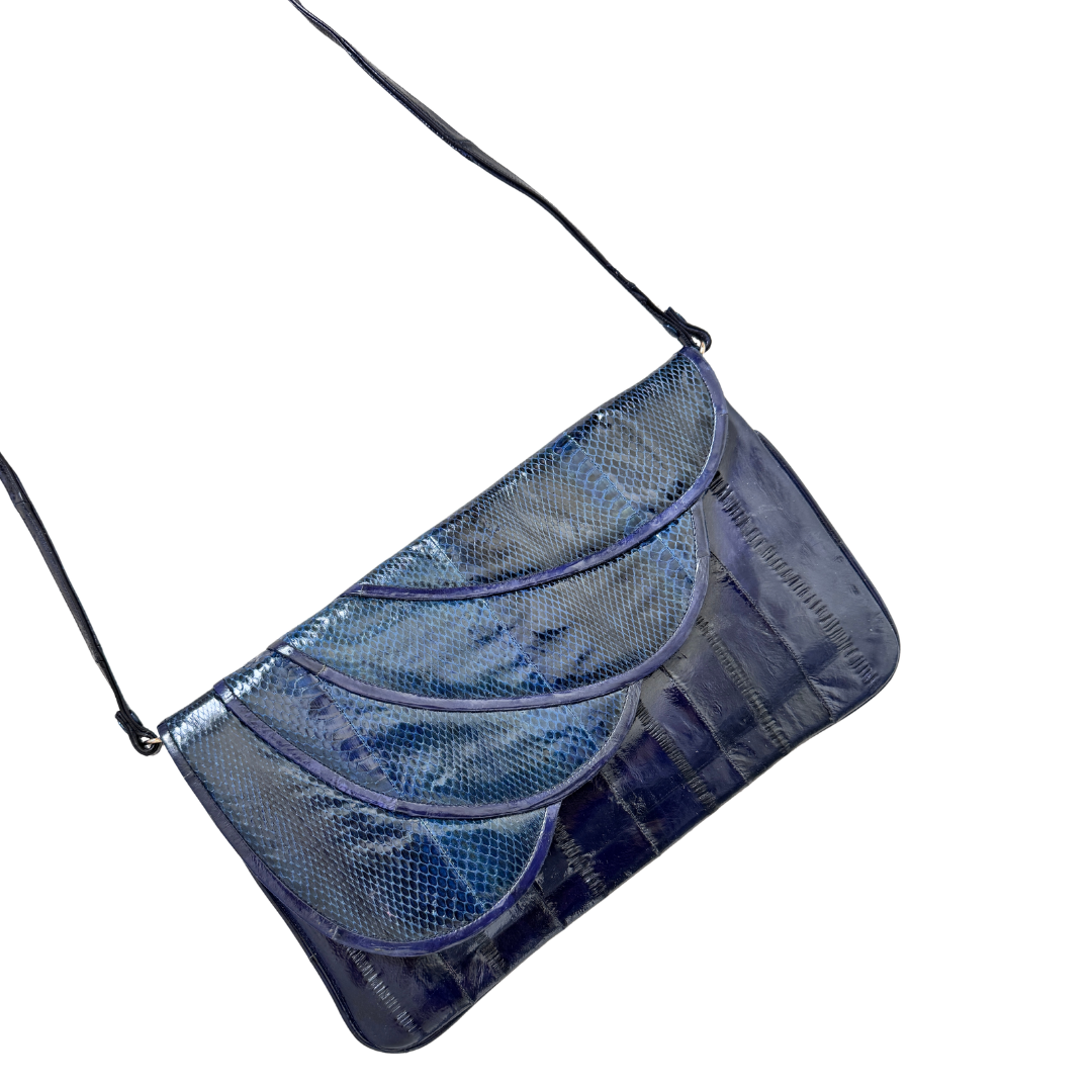 Deep Blue Scalloped Eel Skin Purse